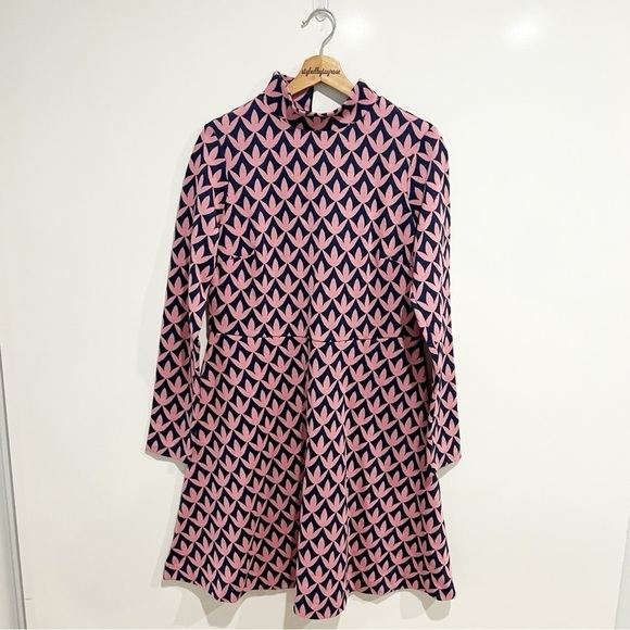 NWT Boden High Neck Jacquard Dress Dust Cloud Pink, Petal Geo - Picture 4 of 9